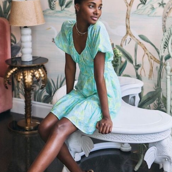 Vineyard Vines spring floral puff sleeve mini dress M - Picture 2 of 13